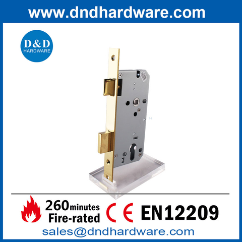 EN12209 Grade 3 Polished Brass SS304 Fire Door Mortise Lock for Front Door-DDML009 