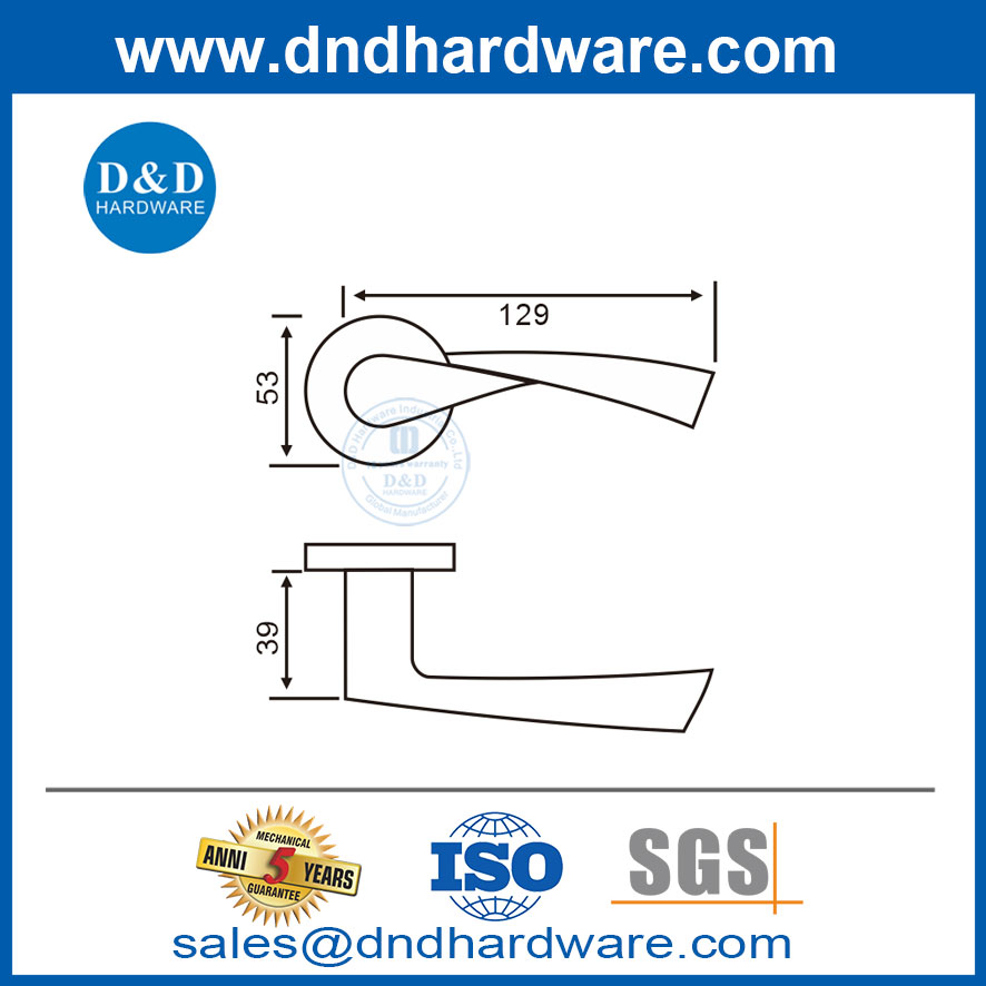 Security Stainless Steel Hollow Tube Door Lever Handle with Round Rose-DDTH037