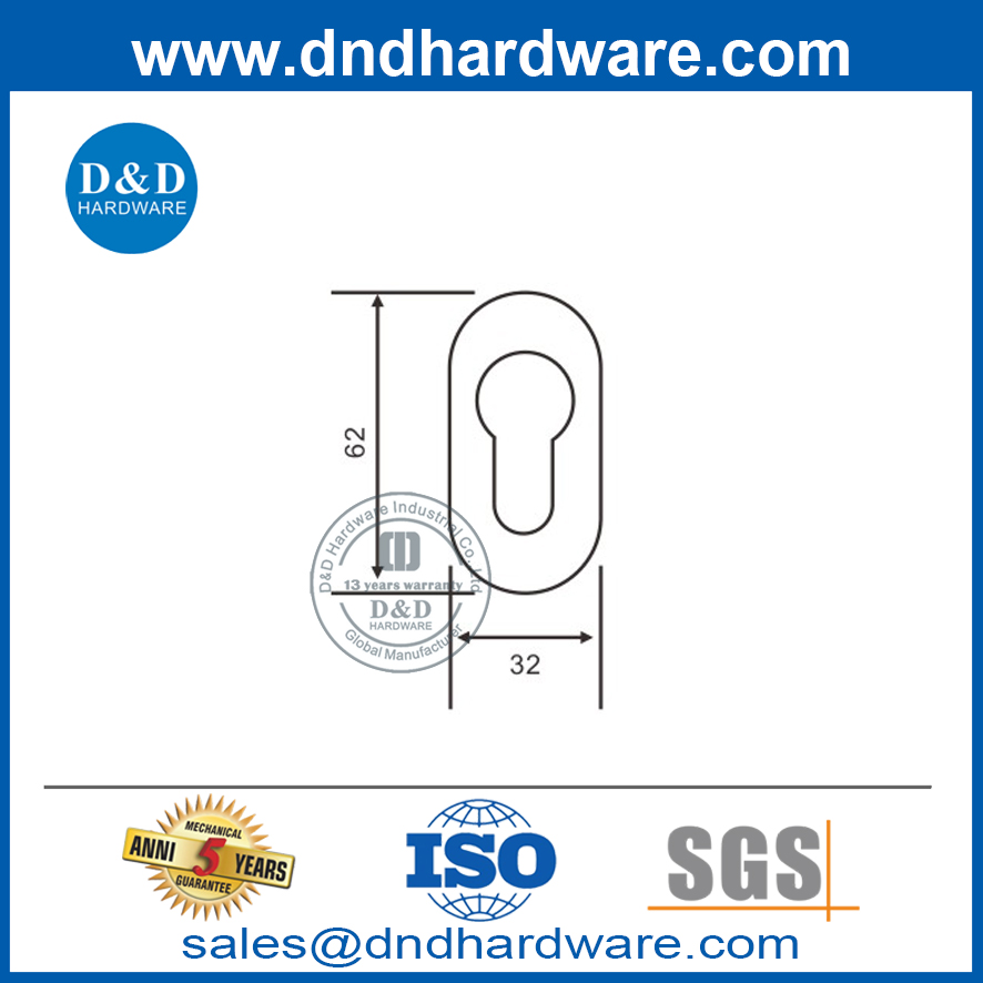 Stainless Steel Oval Type Door Lever Handle Cylinder Escutcheon for Door-DDES003