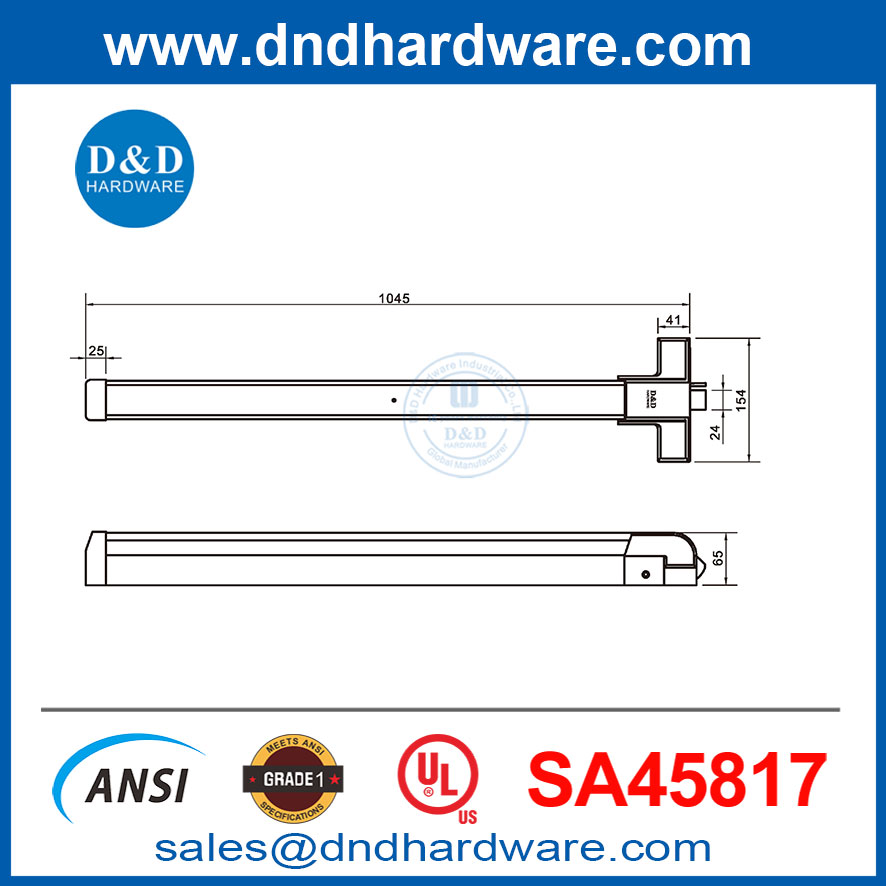 Commercial Door Push Bar Parts UL Stainless Steel Exit Devices Panic Bar-DDPD026