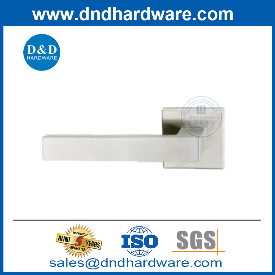 Stainless Steel Square Solid Front Door Lever Handle on Rosette-DDSH058