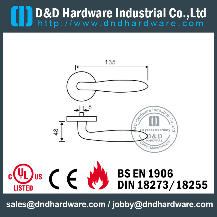 SS316 Internal Chrome Lever Door Handle Hollow Welding for Hotel Single Door-DDTH036