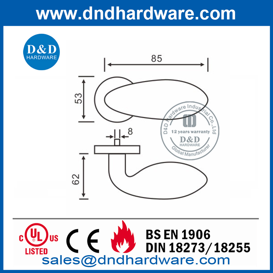 SUS316 Modern Interior Door Solid Lever Handle-DDSH030