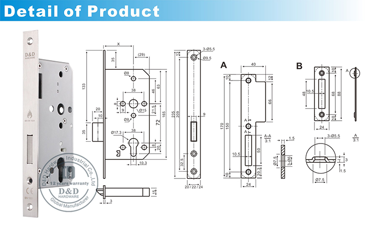 BS EN12209 Deadbolt Lock-DDML013-D&D Hardware