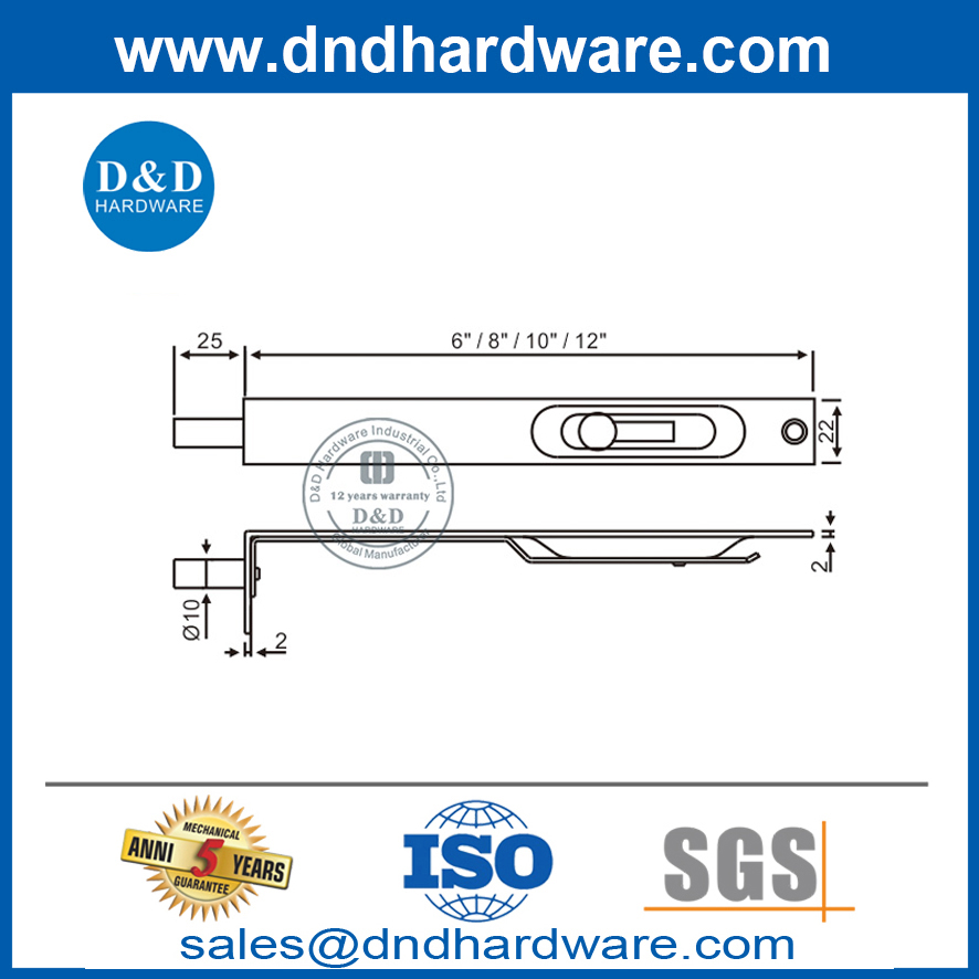 Stainless Steel Residential Security Nail Flush Door Bolt-DDDB005
