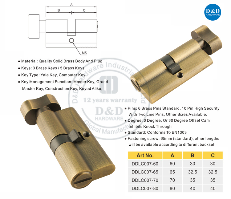 Antique Brass Door Cylinder-DDLC007-D&D Hardware