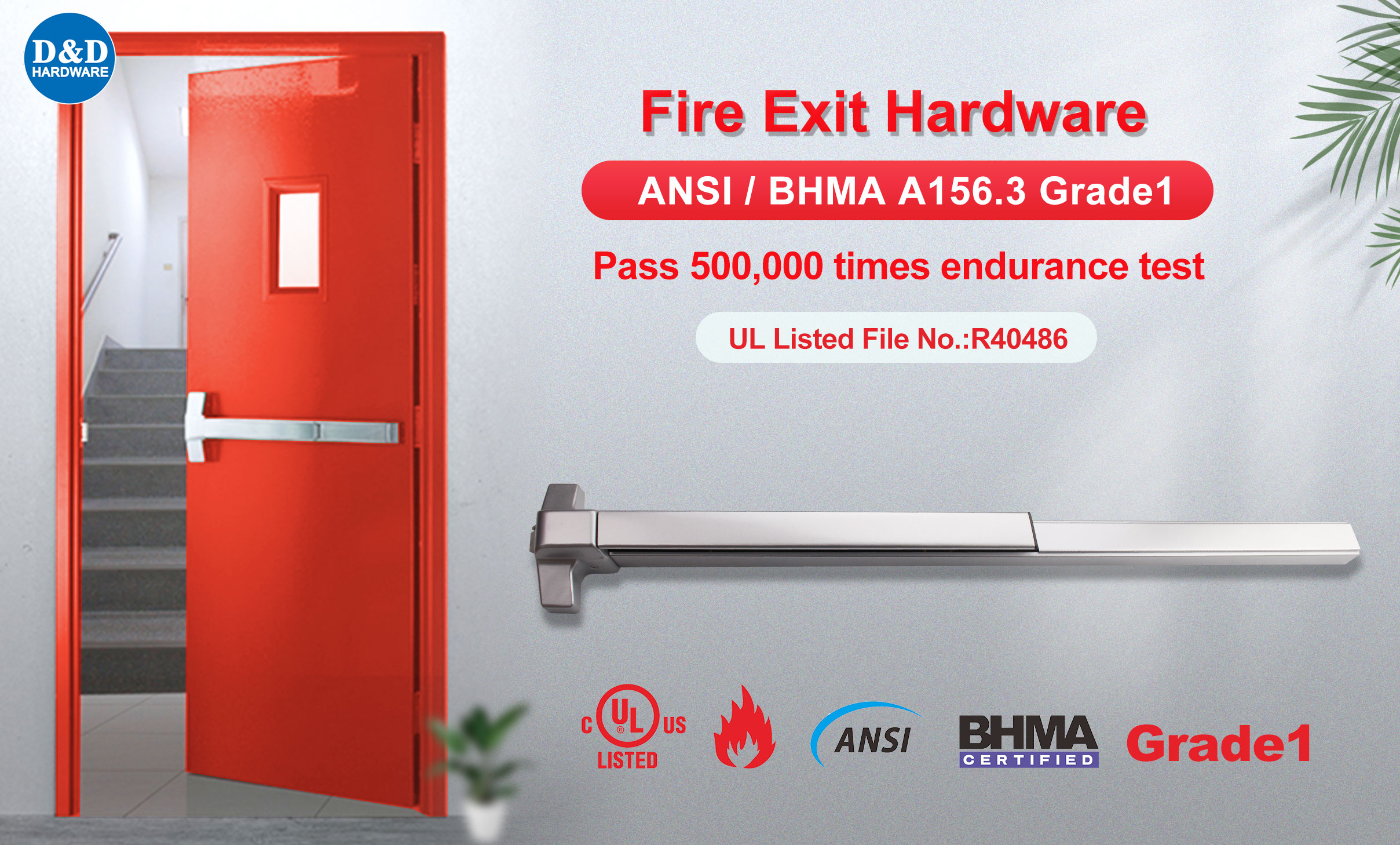 ANSI UL Fire Rated Rim Type Fire Exit Hardware
