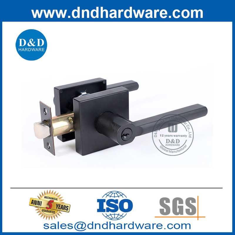 Square Shape Rosette Black Handle Tubular Door Lock Set-DDLK087