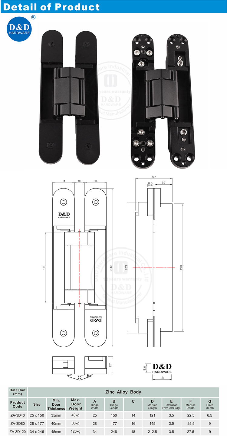 3D concealed hinge