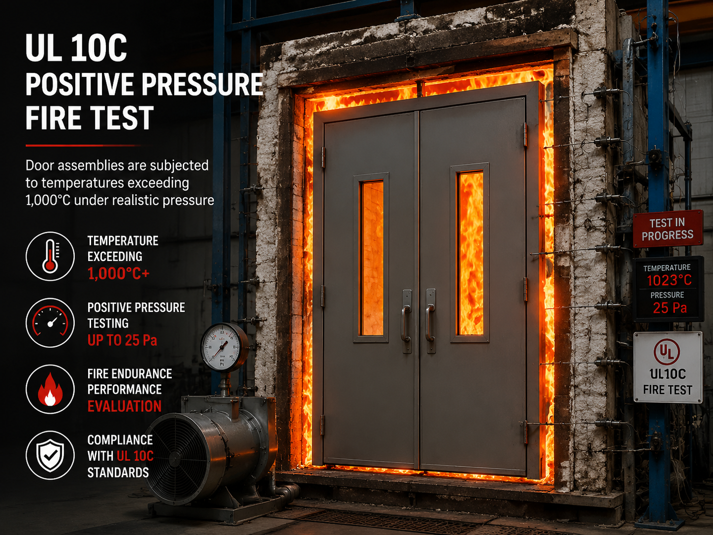 UL 10C Positive Pressure Fire Testing of Door Assembly with Hardware