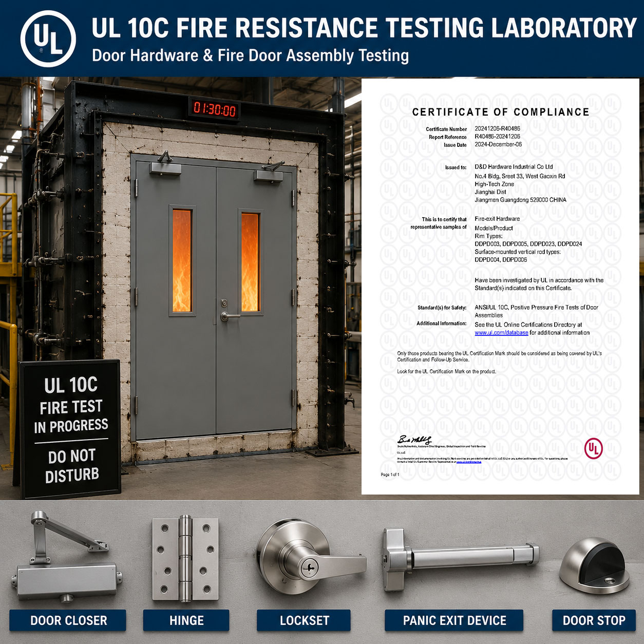 UL 10C fire resistance testing in an accredited laboratory