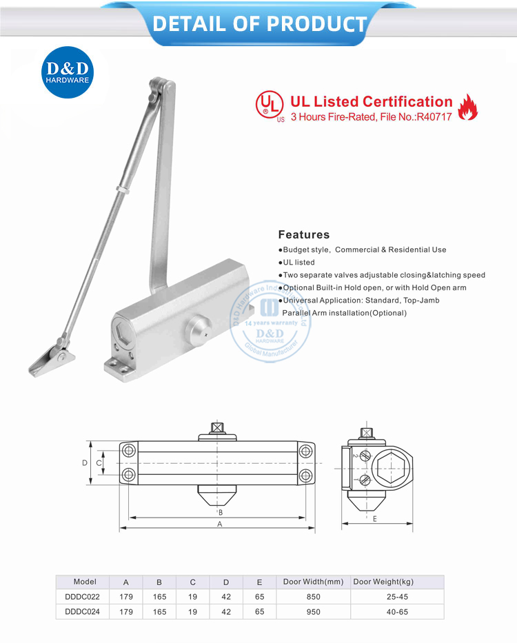 Door Closer for Fire Metal Door