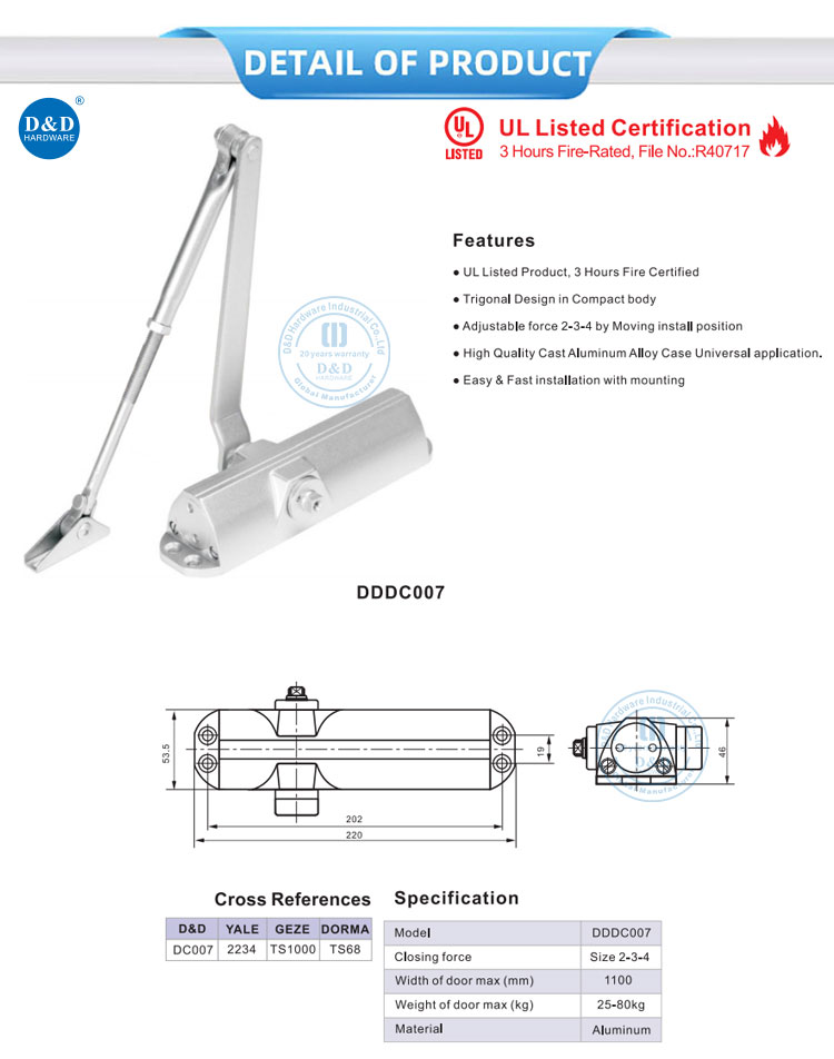 Adjusting Fire Rated Door Closer