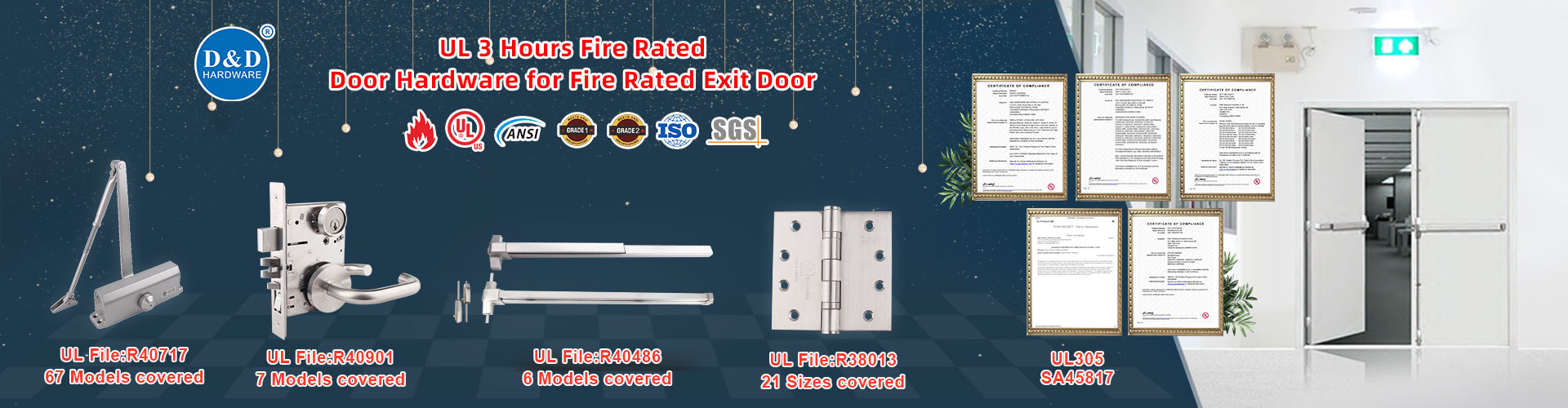 UL 3 Hours Fire Rated Door Hardware