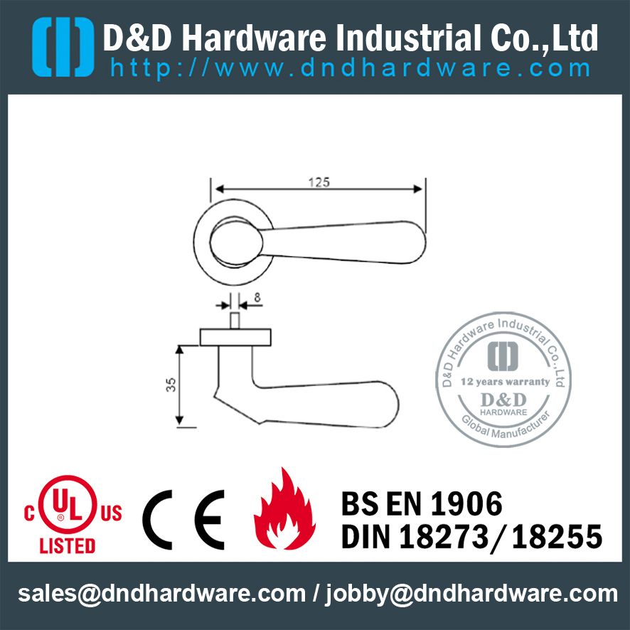 SUS316 modern design 3-hour fire solid handle for Commercial Door- DDSH053