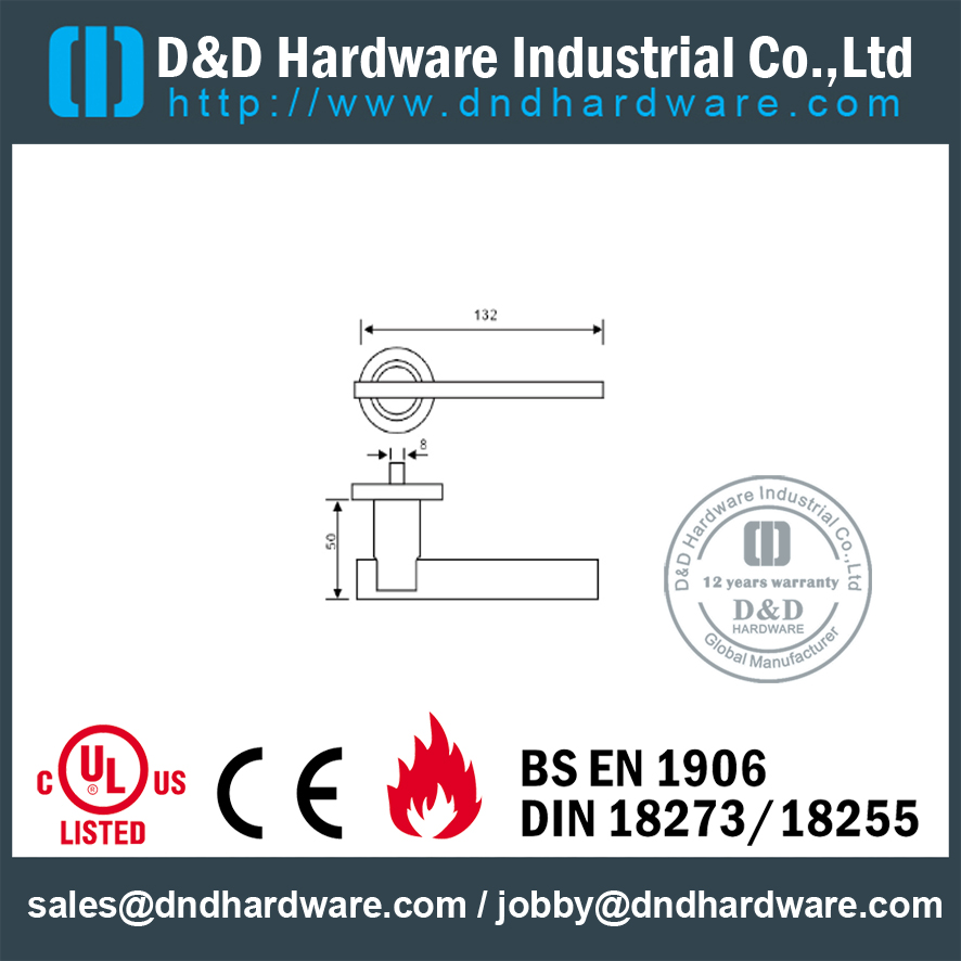 Grade 304 Solid Front Lever Door Handles for Fire Doors-DDSH073