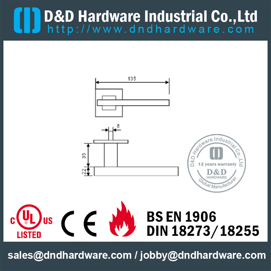 Stainless Steel 304 Solid Lever Handle for Interior Wooden Doors-DDSH077