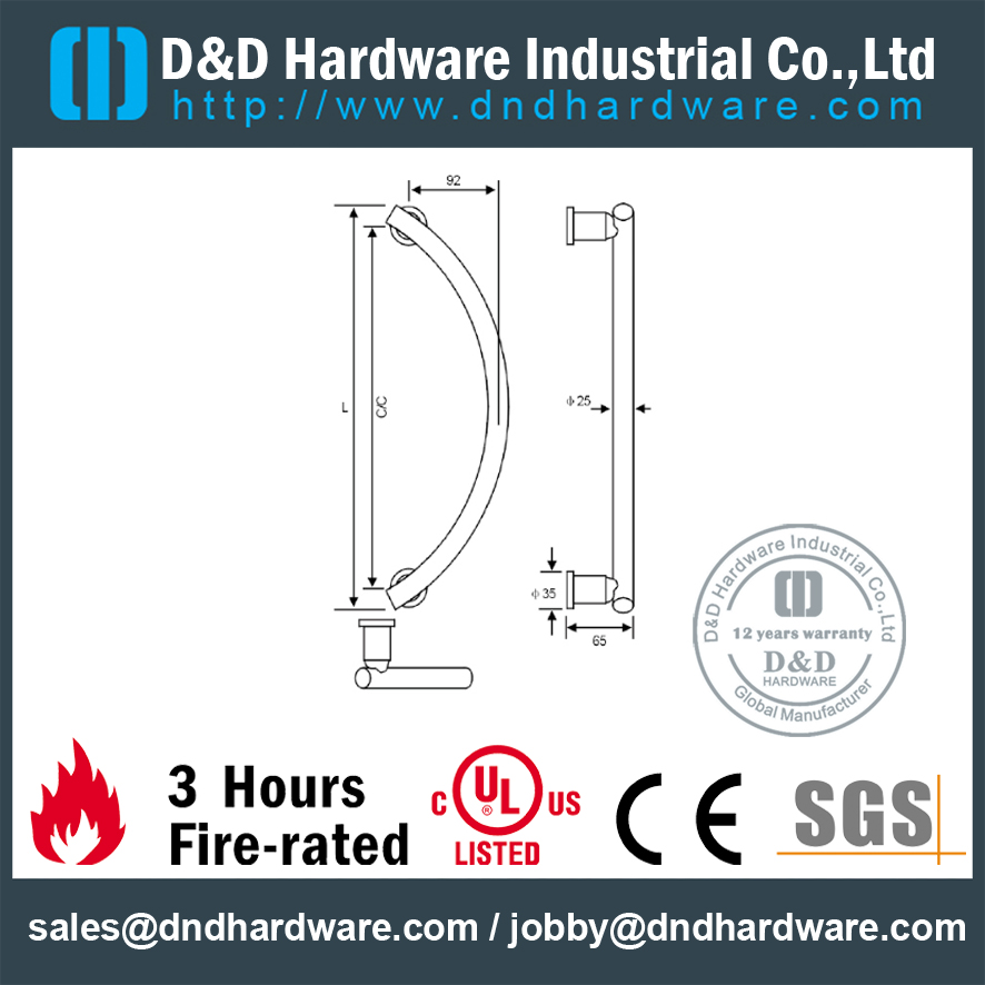 Stainless Steel Polish Pull Handle for Fire Door-DDPH037